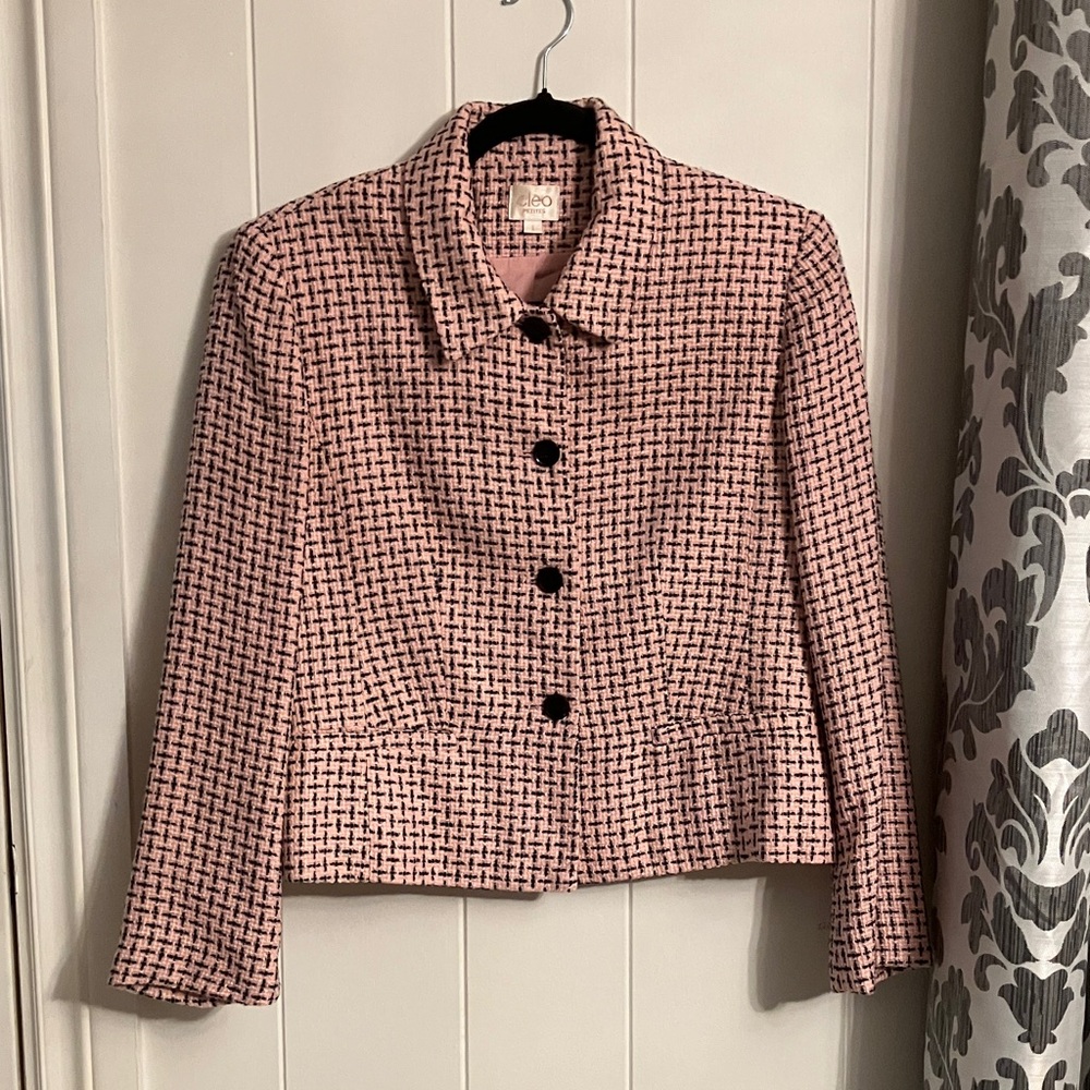 Cleo Petites Pink and Black Patterned Blazer Size 8